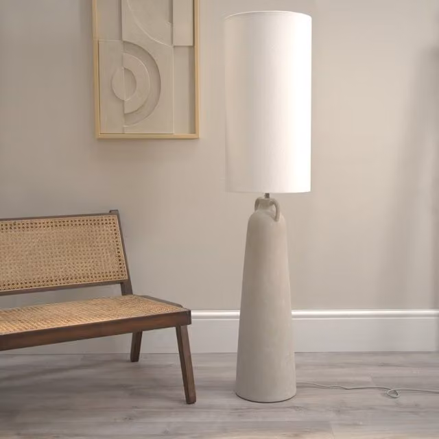 Grayson Grey Ceramic Midi Floor Lamp with Cement Effect