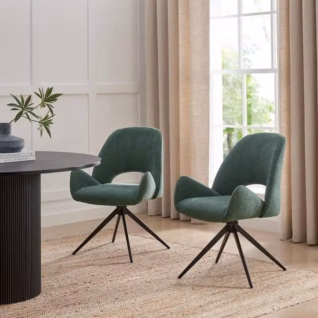 FurnitureboxUK Set of 2 Layla Green Fabric Swivel Dining Chairs