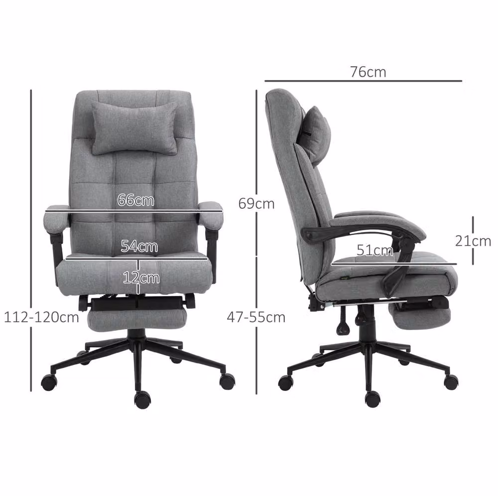 STILVORA Grey Fabric Office Task Chair with Footrest and Headrest – 2