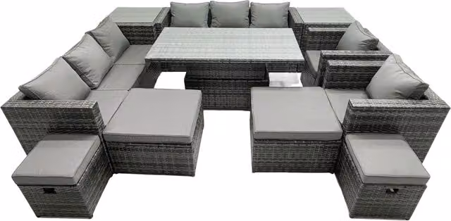 Fimous 12-Seat Dark Grey Mixed Rattan Garden Dining and Sofa Set