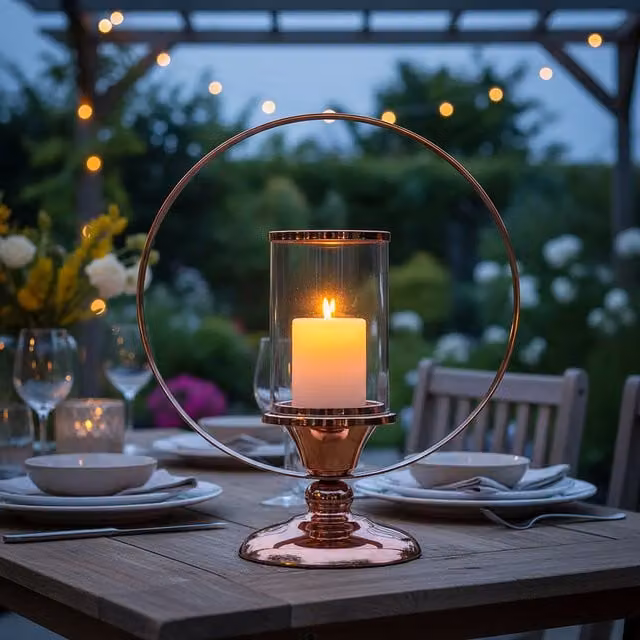 Orsina South Small Metal Candle Holder in Brown and Bronze with Glass Detail – 1