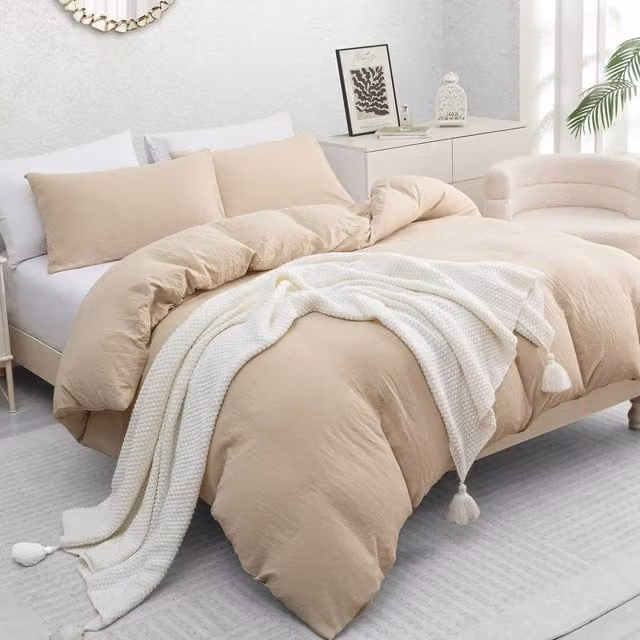 Lazzaro Home Premium Reversible Microfibre Duvet Cover and Pillowcase Set, Beige, W/D/H: 200 x 200 cm