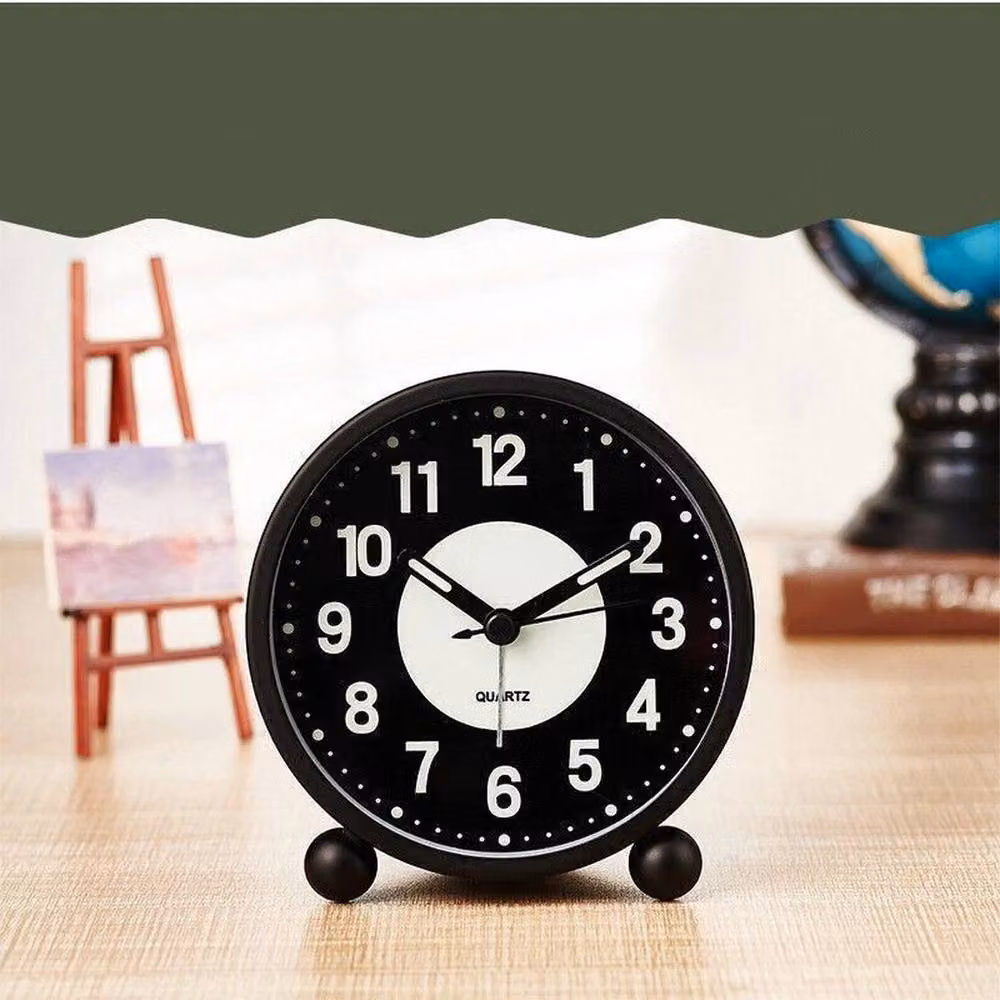NESTLUNE Silent Battery Powered Bedside Alarm Clock in Black, W: 15 cm, D: 15 cm, H: 10.16 cm – 3