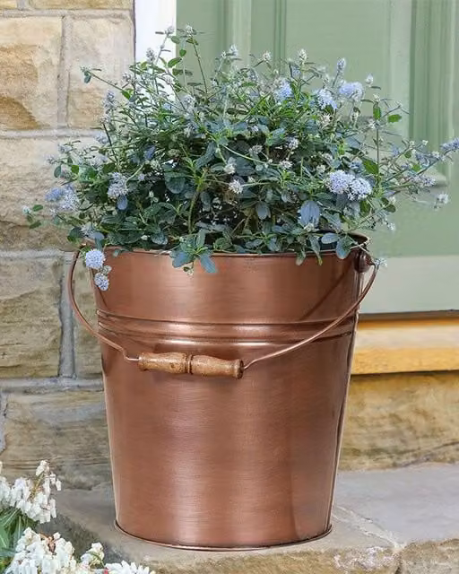 Dibor Antique Copper Metal Bucket Planter Pot in Bronze and Brown, Diameter: 31 cm, Height: 31 cm – 1
