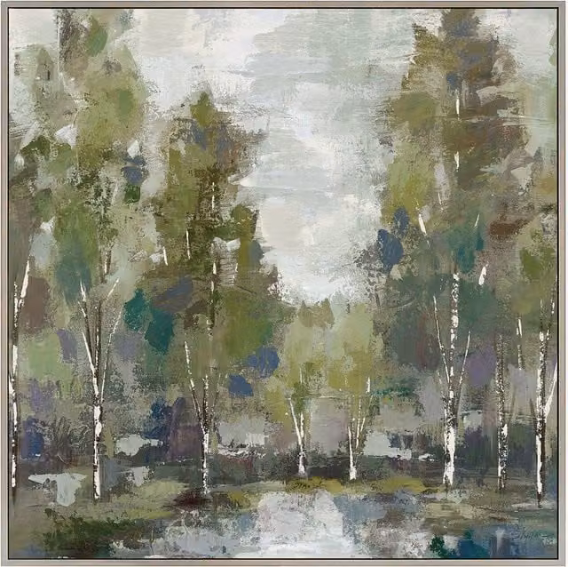 Perch & Parrow Early Hours Abstract Nature Framed Canvas Wall Art in Green, Blue and Multicolour