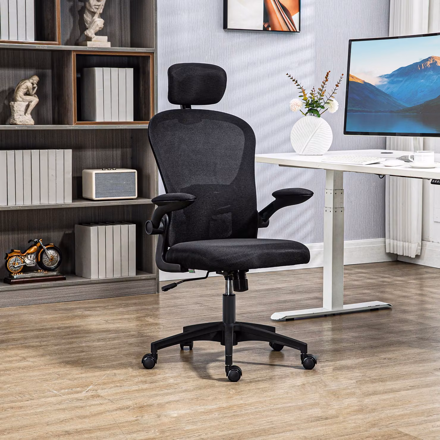 Vinsetto Multi-Adjustable Modern Task Office Chair in Black Fabric with Headrest and Armrests, W/D/H: 120 x 47 x 9.5 cm – 2