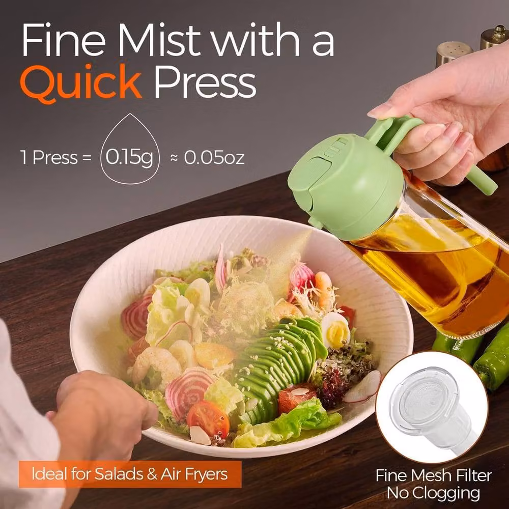 Dyzi Green Plastic Olive Oil Sprayer and Pourer, 470 ml – 2