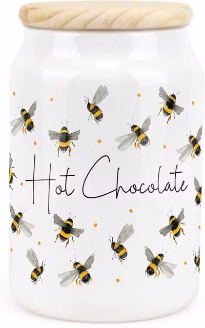 Purely Home Flying Bees Ceramic Hot Chocolate Storage Canister in Yellow and White