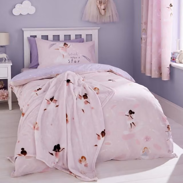Catherine Lansfield Dancing Fairies Reversible Childrens Duvet Cover Set in Pink and Lilac, W: 140 cm, H: 200 cm
