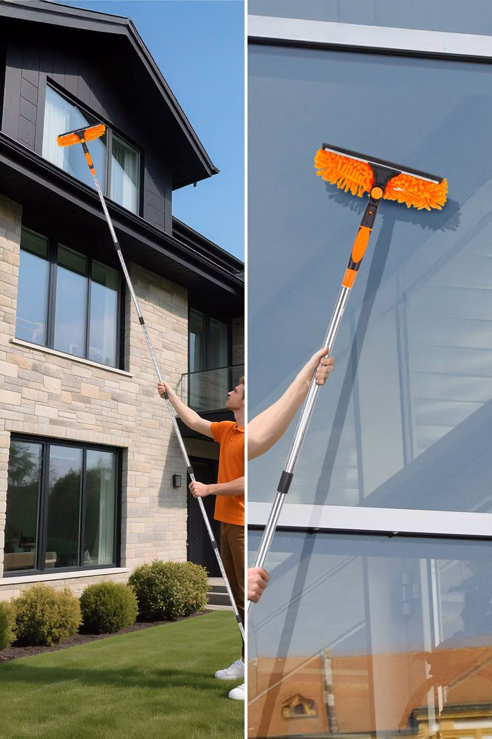 Living and Home 2-in-1 Window Squeegee Cleaner Kit with 10 Extension Poles, Orange – 6