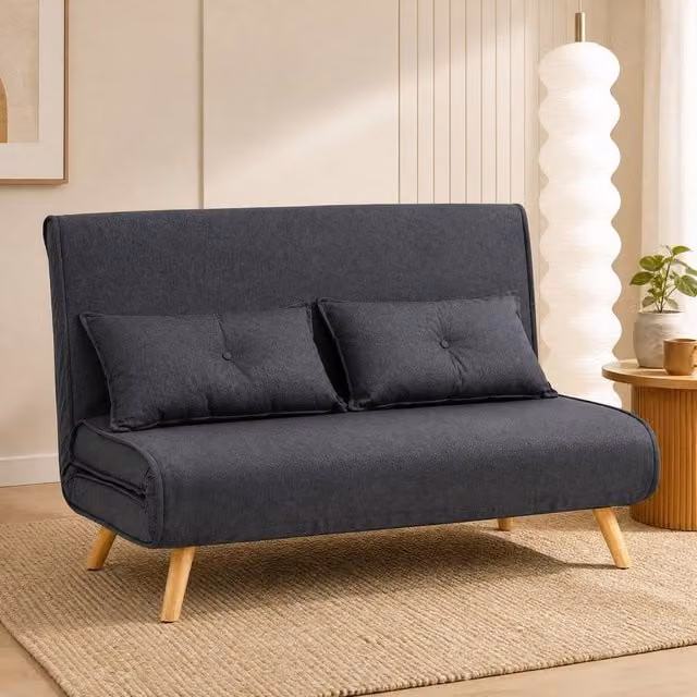 STILVORA Two-Seater Grey Fabric Sofa Bed with Adjustable Back and Scatter Cushions, W/D/H: 120 x 87 x 140 cm – 1