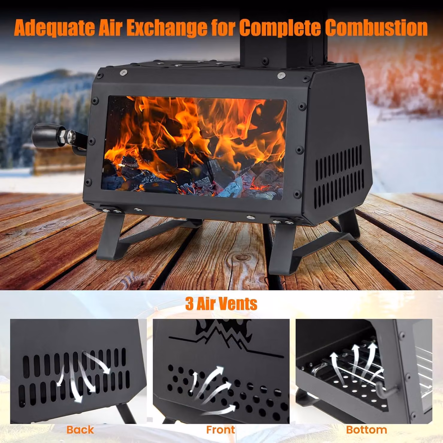Gymax Portable Wood Burning Camping Stove Heater with 2 Cooking Positions, Black, W/D/H: 37.0 x 28.0 x 20.0 cm – 6