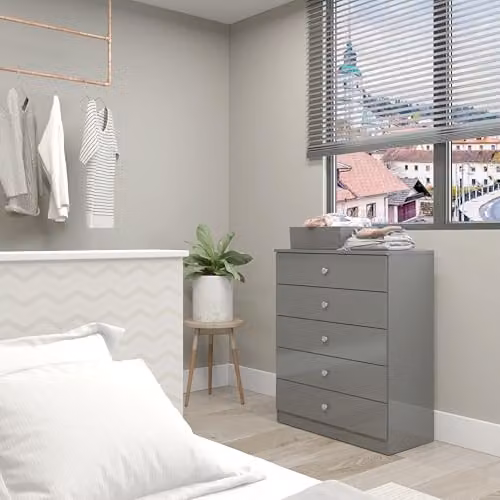 Seconique Denver 5 Drawer Chest in Grey Gloss W/D/H: 75 x 36 x 90 cm – 1