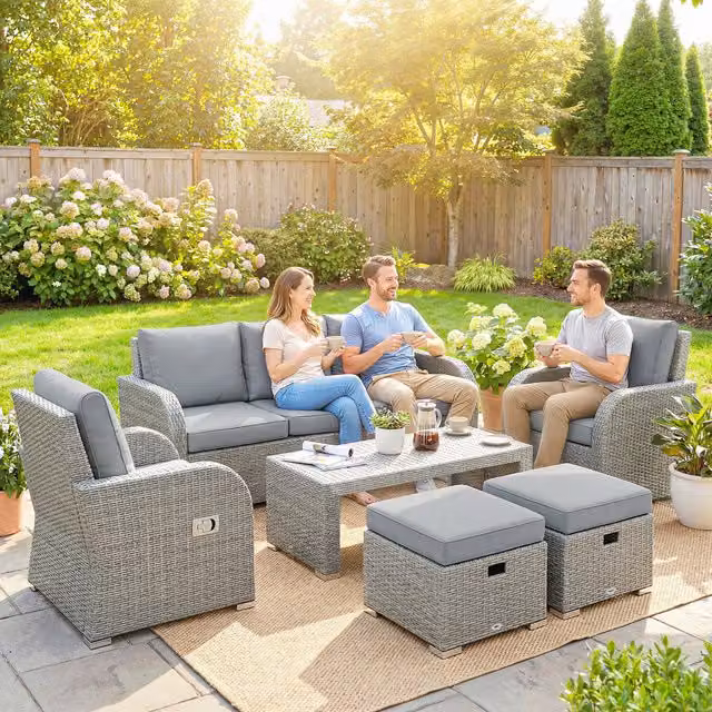 Outsunny Reclining Rattan Garden Furniture Set in Dark Grey