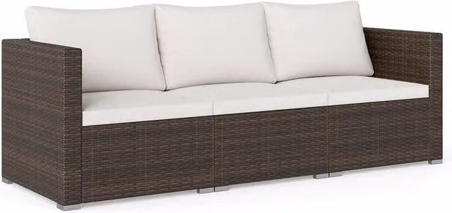 Costway 3-Piece L-Shape Outdoor Wicker Sectional Sofa Set with Upholstered Cushions in White and Brown