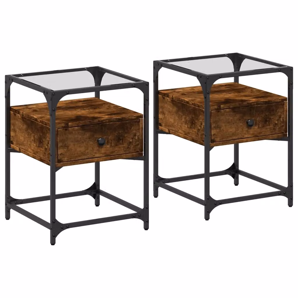 Berkfield Home Set of 2 Smoked Oak Bedside Cabinets in Brown, W/D/H: 40 x 40 x 55 cm – 2
