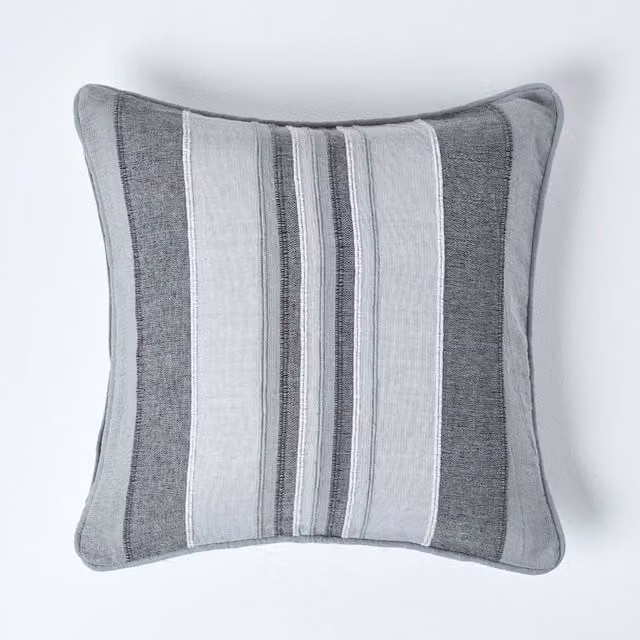 Homescapes Morocco Cotton Striped Cushion Cover, Grey, W/D/H: 60 x 60 x 1 cm