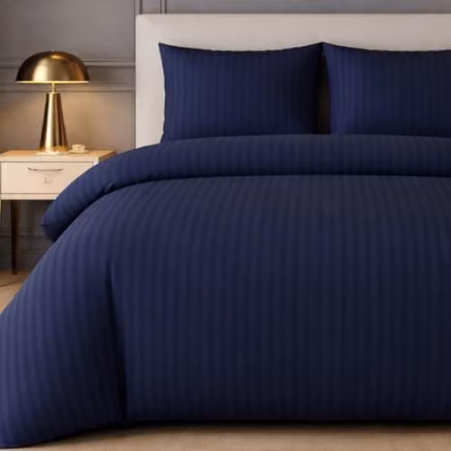 Lazzaro Home Blue Satin Stripe Microfibre Double Duvet Cover Set with 2 Pillowcases, W/D/H: 200 x 200 cm and 50 x 75 cm