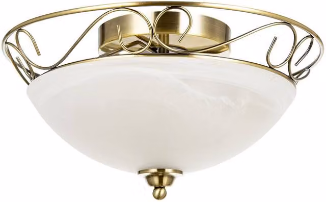 Happy Homewares Traditional Antique Brass Flush Ceiling Light with White Glass, W/D/H: 36 x 36 x 19 cm