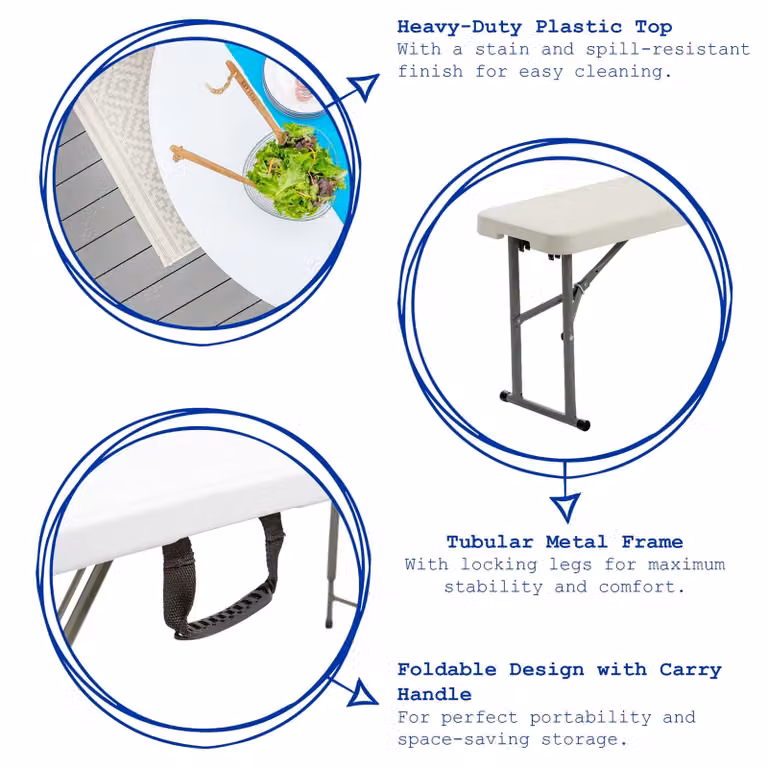 Harbour Housewares Pack of 2 Black 6ft Heavy-Duty Portable Folding Trestle Benches for 4 People