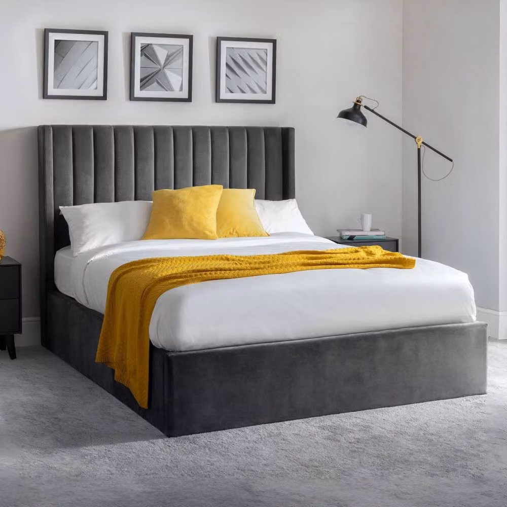 Cheshire Sapphire Modern Upholstered Velvet Ottoman Storage Bed in Grey, W/D/H: 150 x 200 cm – 3