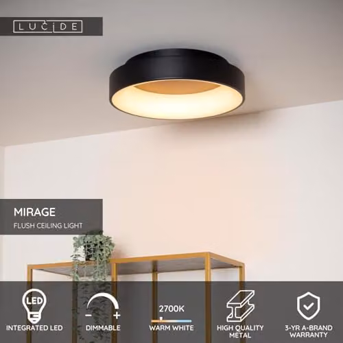 Lucide Mirage Dimmable LED Flush Ceiling Light, Black, Diameter: 45 cm – 2