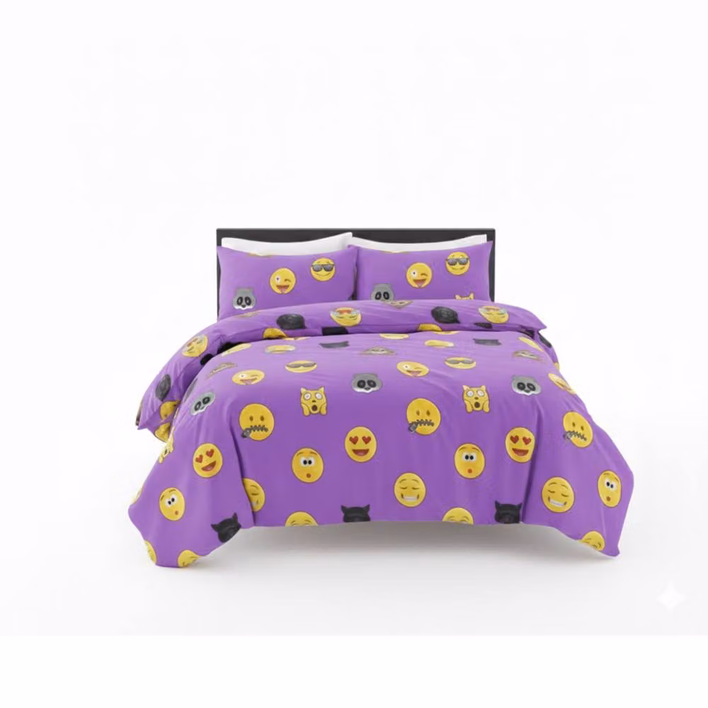 Snug City Emoji Print Duvet Cover and Pillowcase Set in Purple, King Size (W: 180 cm, L: 200 cm) – 2