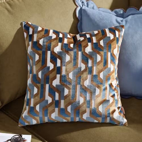 Riva Home Metro Prism Ginger Orange Velvet Jacquard Decorative Square Cushion, W/D/H: 45 x 45 x 45 cm – 4