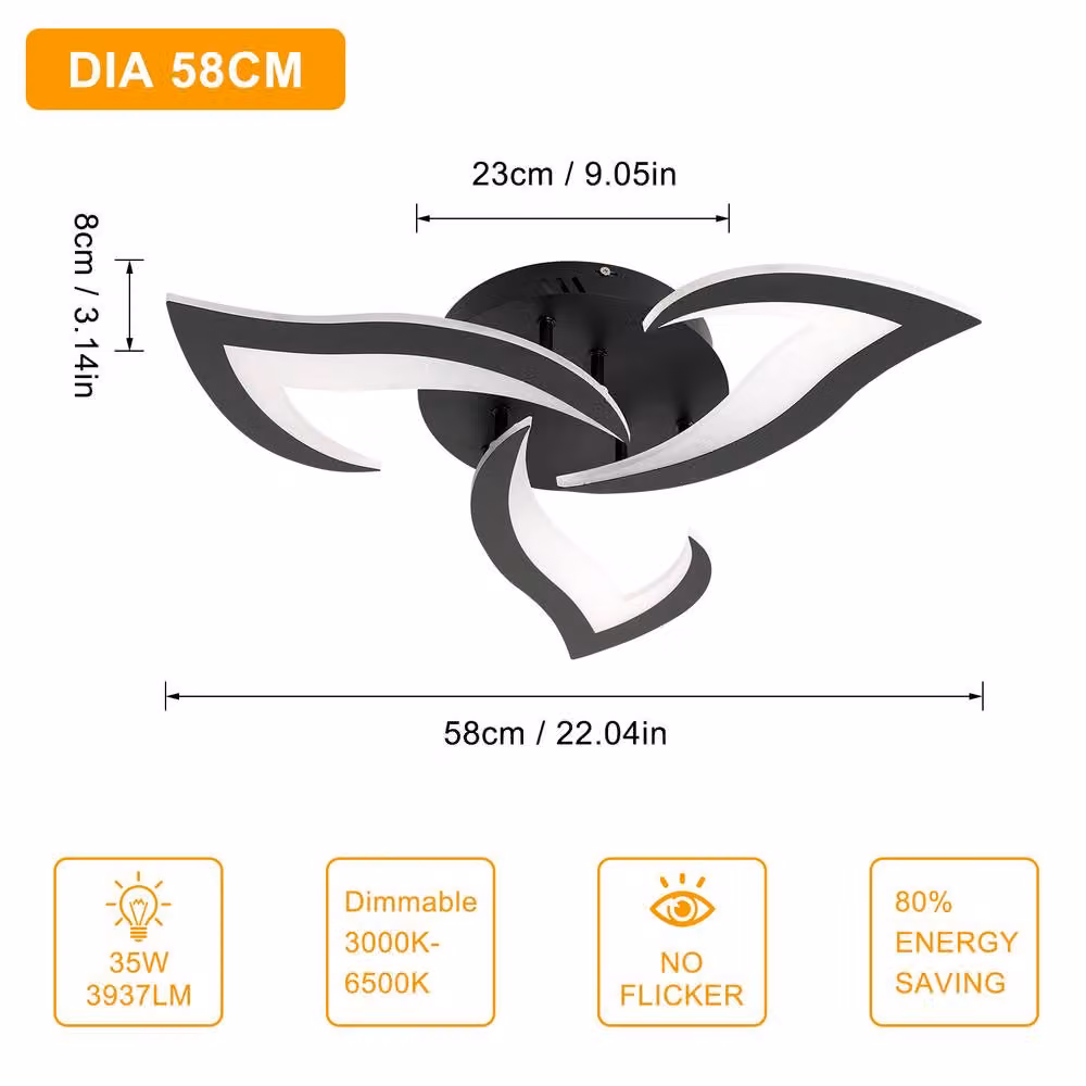 Pheashine Modern 35W Swallow-Shaped LED Ceiling Light, Dimmable, Black – 2