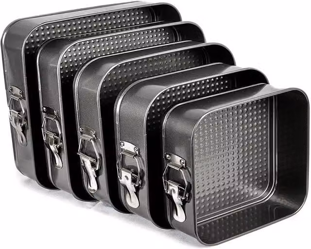 SPETLEK Set of 5 Black Non-Stick Square Springform Cake Tins with Loose Base