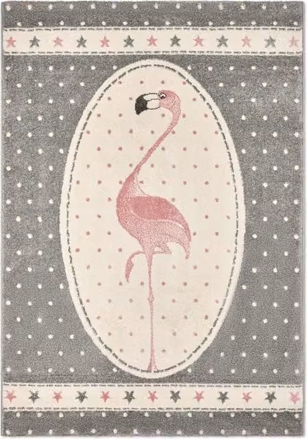 Bravich Pink and Grey Kids Flamingo Oval Rug, Diameter: 150 cm