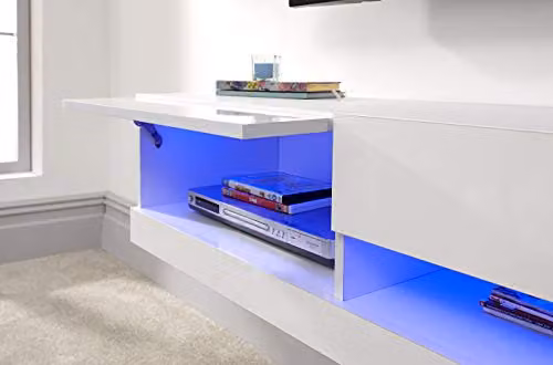 GFW Galicia Wall Mounted White Glossy TV Unit with Integrated LED Lighting, W: 180 cm, H: 38 cm, D: 30 cm – 2