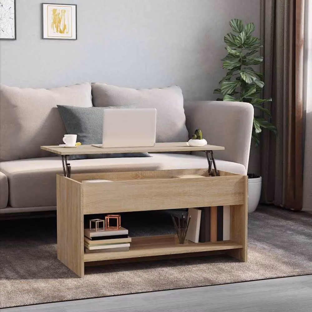 Berkfield Home Sonoma Oak Coffee Table in Light Tan, Height Adjustable, W/D/H: 102 x 50 x 52.5 cm – 2