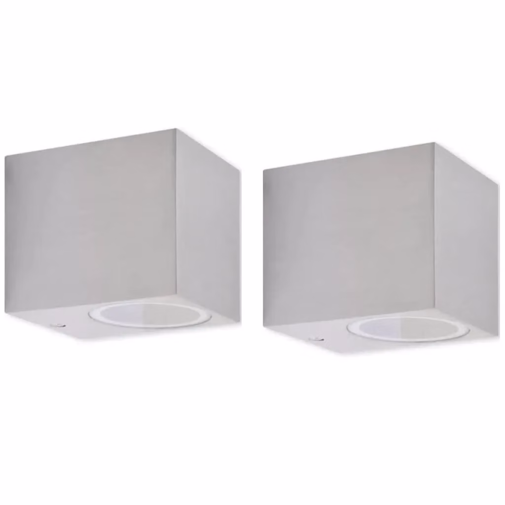 Berkfield Home Cube Outdoor Wall Lights, 2 Pack, Silver Aluminium and Glass, IP44 Downlight – 2