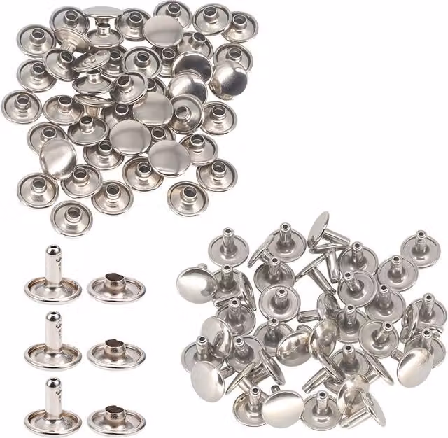 Neel Blue 6mm Double Cap Leather Rivets, 100 Set of Silver Tubular Metal Studs – 1