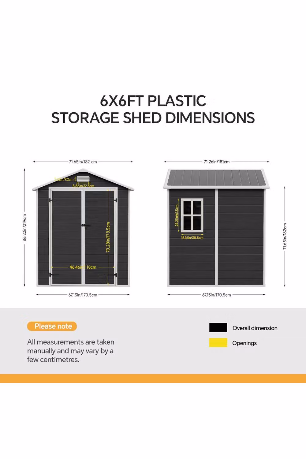 Living and Home Black Plastic Outdoor Garden Storage Shed with Gable Roof and Windows, H 219 cm x W 182.88 cm x D 182 cm – 2