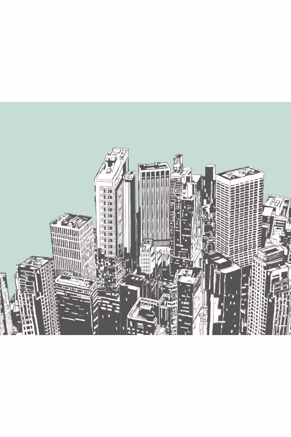 Origin Murals Urban City Skyscrapers Matt Smooth Paste the Wall Mural in Mint, W: 300 cm x H: 240 cm – 2