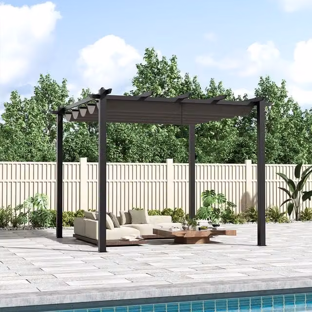 Breeins Modern Wall-Mounted Aluminium Pergola with Polyester Canopy in Matt Anthracite Grey