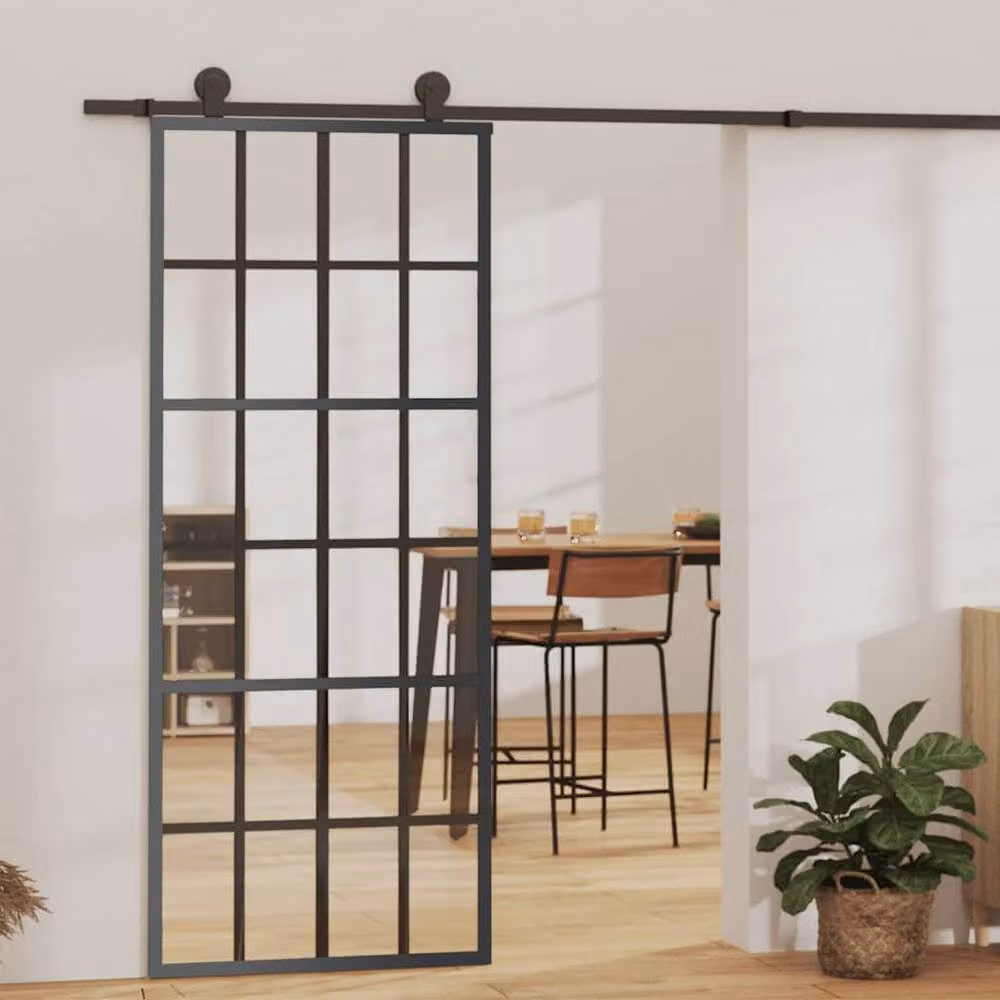 Berkfield Home Sliding ESG Glass and Aluminium Door, Black, W: 76 cm, H: 205 cm – 2
