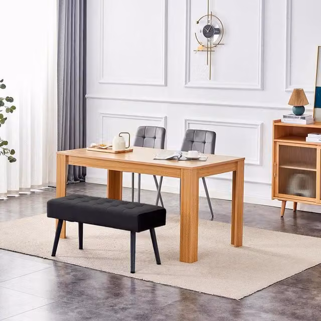 Kosy Koala Dining Set with Oak Effect Table, Bench and 2 Black Velvet Chairs in Grey