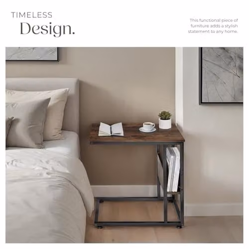 tectake Height Adjustable Bedside Table in Brown and Black with Industrial Design, W/D/H: 55 x 36.5 x 60 cm – 7