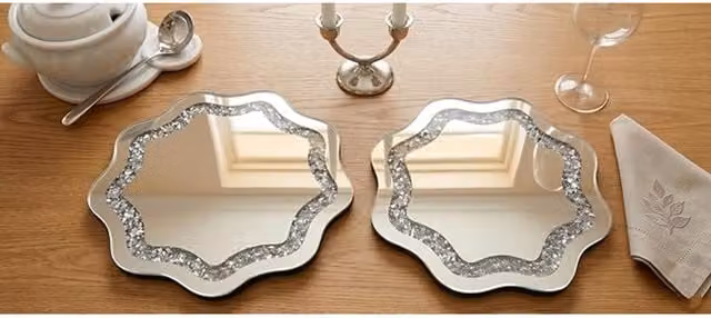DEENZ Silver Wavy Shape Glass Coaster and Placemat Set, 6 Piece
