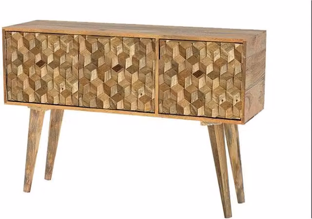 Jaipur Furniture Ltd Geometric 3 Door Mango Wood Sideboard in Brown, W115 x D35 x H76 cm