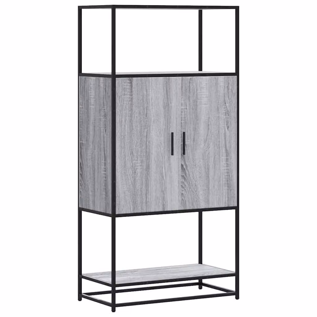 Berkfield Home Grey Sonoma Highboard in Engineered Wood and Metal, W/D/H: 68 x 35 x 139 cm – 2