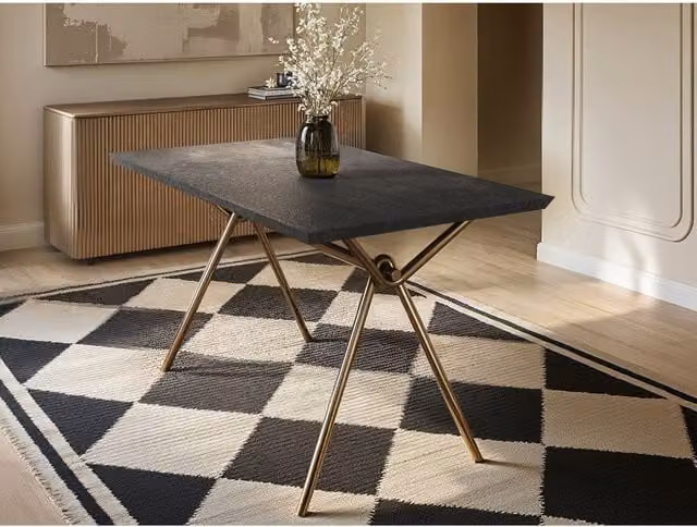 Solace+Co Lexi Rectangular Dining Table in Black and Gold with X-Frame Metal Legs, W/D/H: 140 x 75 x 80 cm – 1
