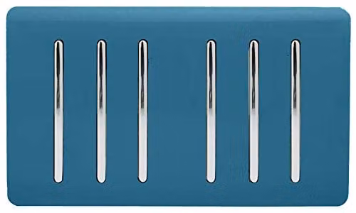 Trendi Modern 6 Gang 2 Way Rocker Double Plate Tactile Light Switch in Blue