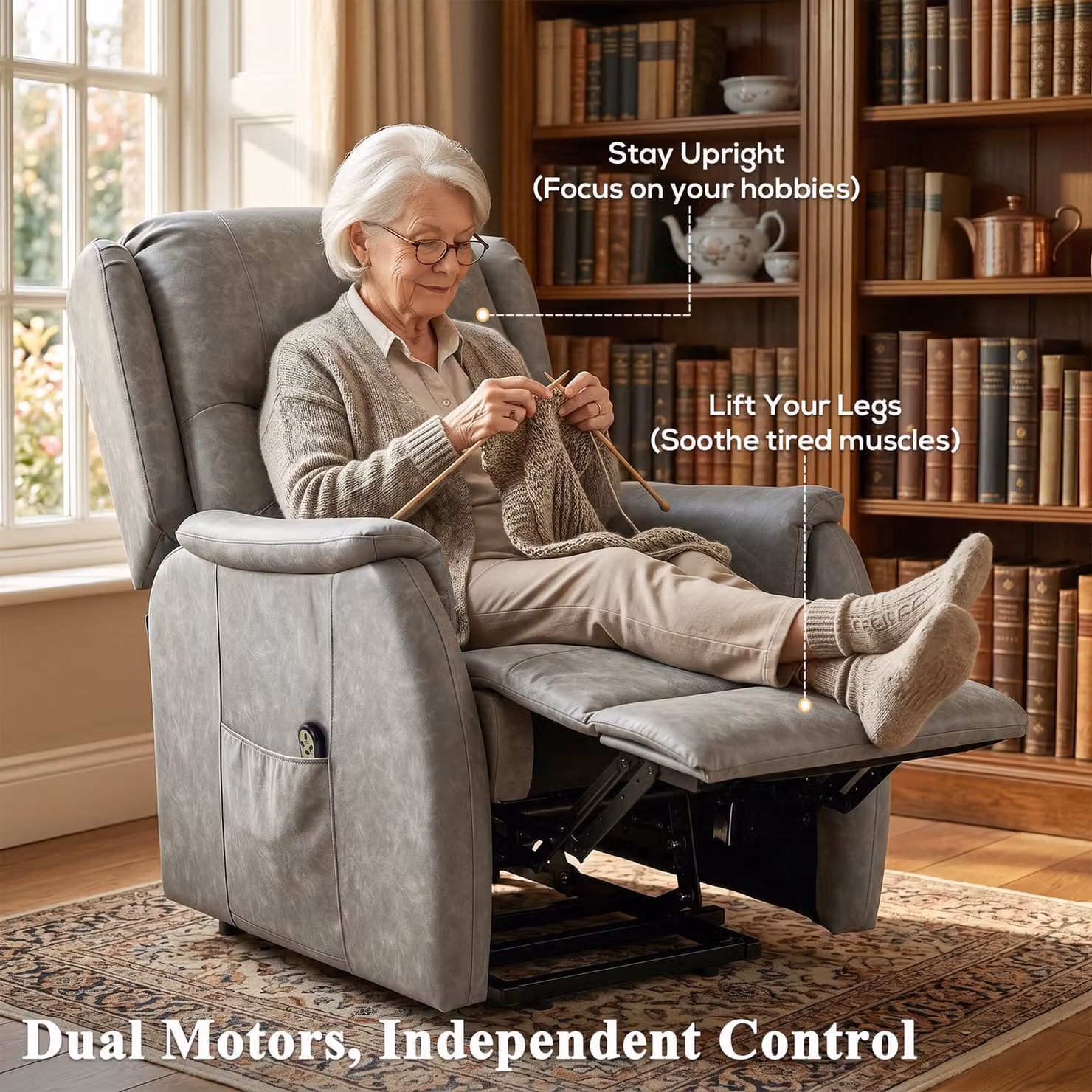 HOMCOM Grey Dual Motor Power Lift Recliner Chair for Seniors with Remote Control – 5