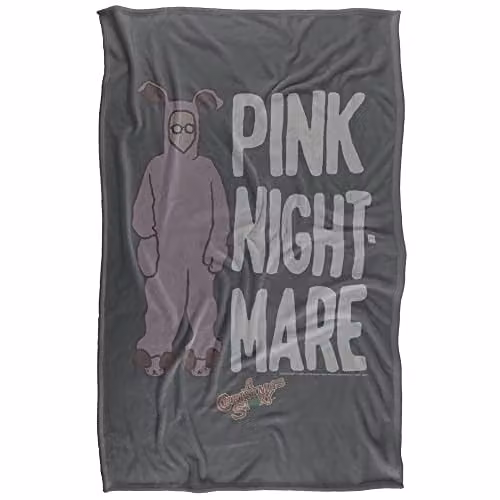 Warner Bros. A Christmas Story Ralphie's Pink Bunny Suit Super Soft Silky Fleece Blanket, Pink/Multicolour/Grey, W: 91.44 cm, D: 147.32 cm – 1