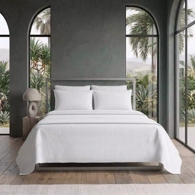 Snug City White Mako Satin Stripe T250 Cotton Rich Soft Flat Sheet Bed Linen, 200 x 200 cm