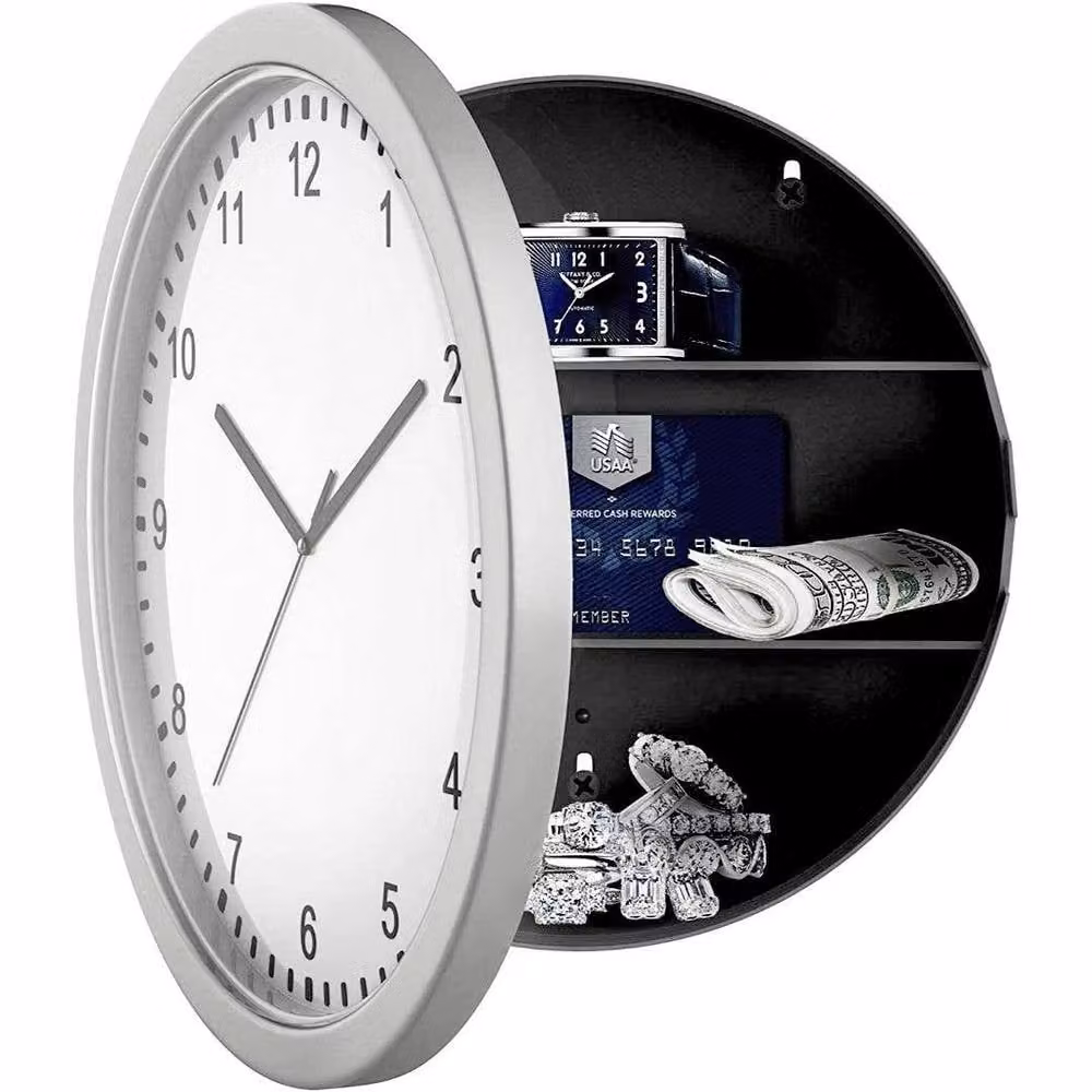 VOGREX Silver Secret Wall Clock Money Box and Home Valuables Safe with Analog Quartz Movement – 1